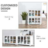 Modern Kitchen Sideboard, Stackable Storage Cabinet, Sliding Glass Door Console, Cupboard Serving Buffet for Kitchen & Dining Room, White