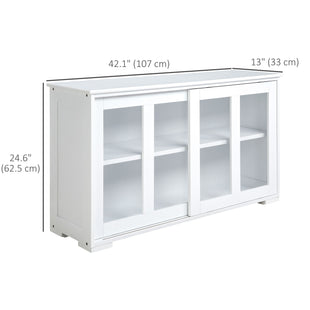 Modern Kitchen Sideboard, Stackable Storage Cabinet, Sliding Glass Door Console, Cupboard Serving Buffet for Kitchen & Dining Room, White