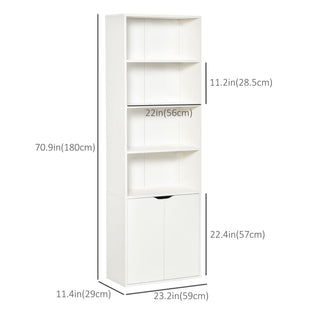 4-Tier Open Bookshelf with Doors Modern Home Office Bookcase Storage Cabinet for Living Room Bathroom Study, White