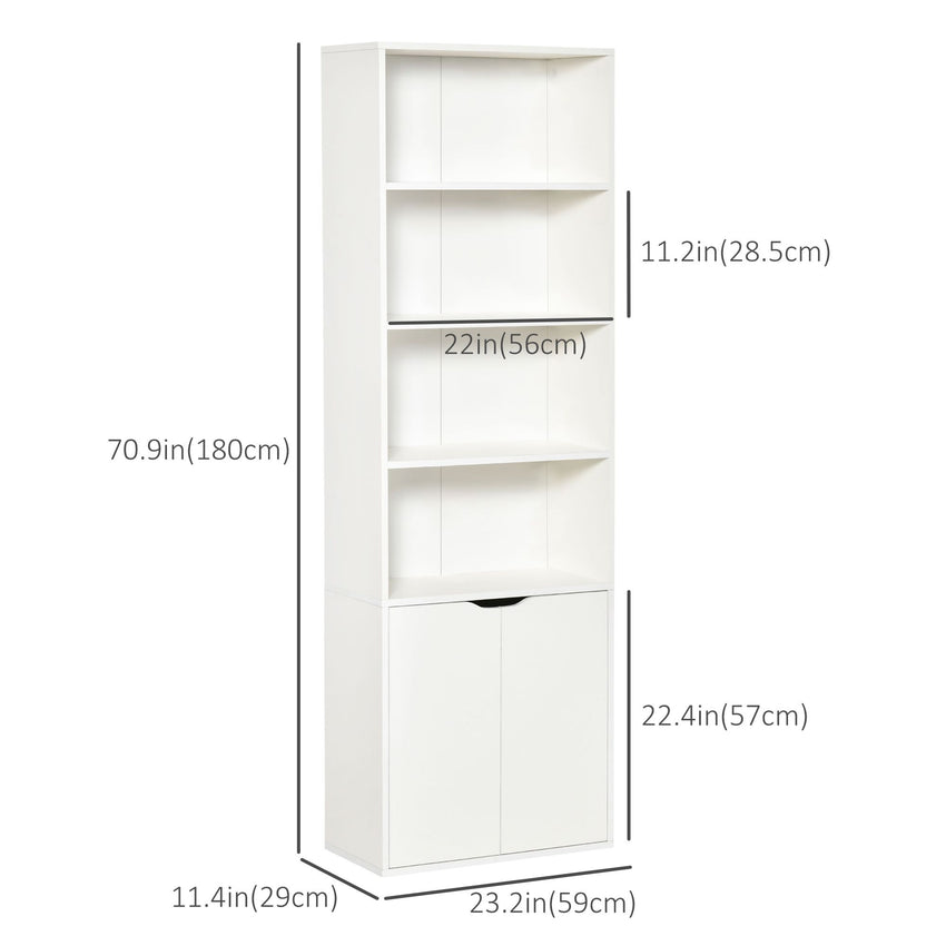 4-Tier Open Bookshelf with Doors Modern Home Office Bookcase Storage Cabinet for Living Room Bathroom Study, White