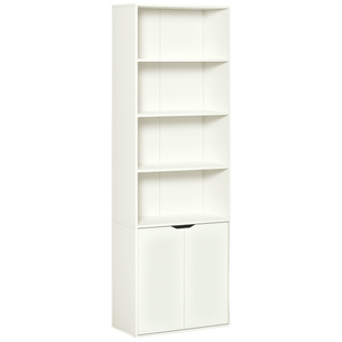 4-Tier Open Bookshelf with Doors Modern Home Office Bookcase Storage Cabinet for Living Room Bathroom Study, White