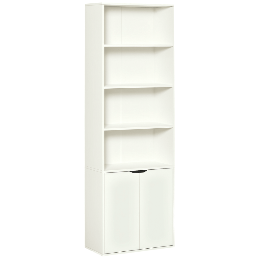 4-Tier Open Bookshelf with Doors Modern Home Office Bookcase Storage Cabinet for Living Room Bathroom Study, White