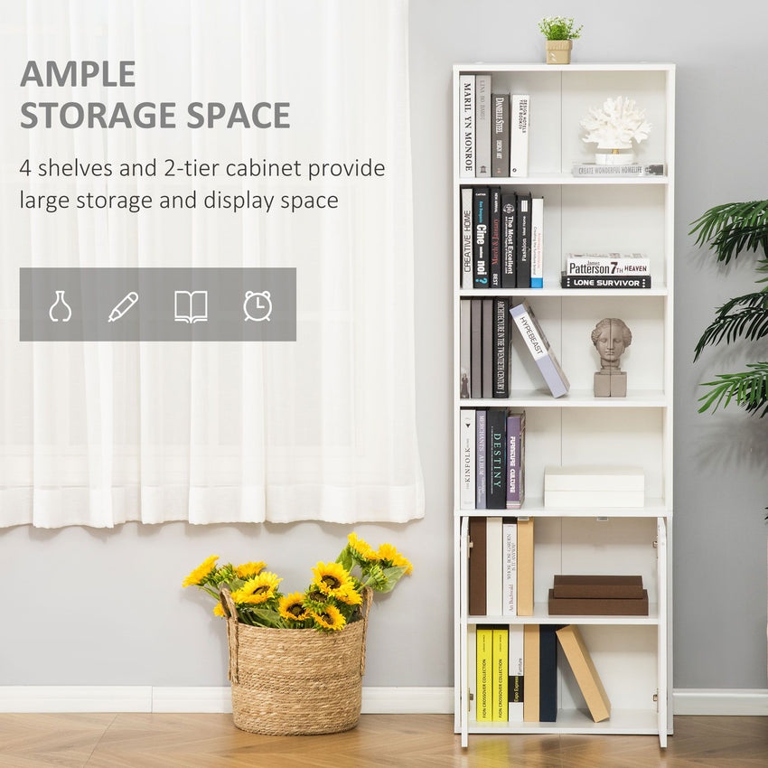 4-Tier Open Bookshelf with Doors Modern Home Office Bookcase Storage Cabinet for Living Room Bathroom Study, White