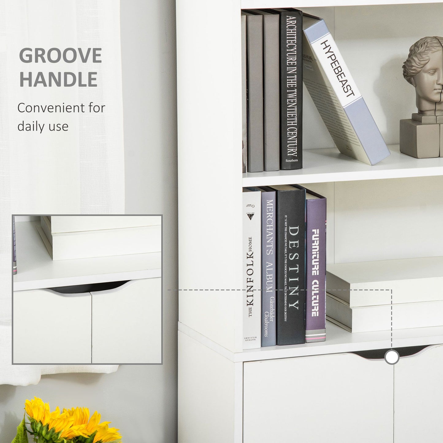 4-Tier Open Bookshelf with Doors Modern Home Office Bookcase Storage Cabinet for Living Room Bathroom Study, White