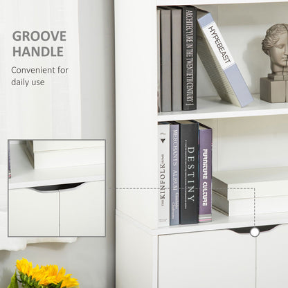 4-Tier Open Bookshelf with Doors Modern Home Office Bookcase Storage Cabinet for Living Room Bathroom Study, White