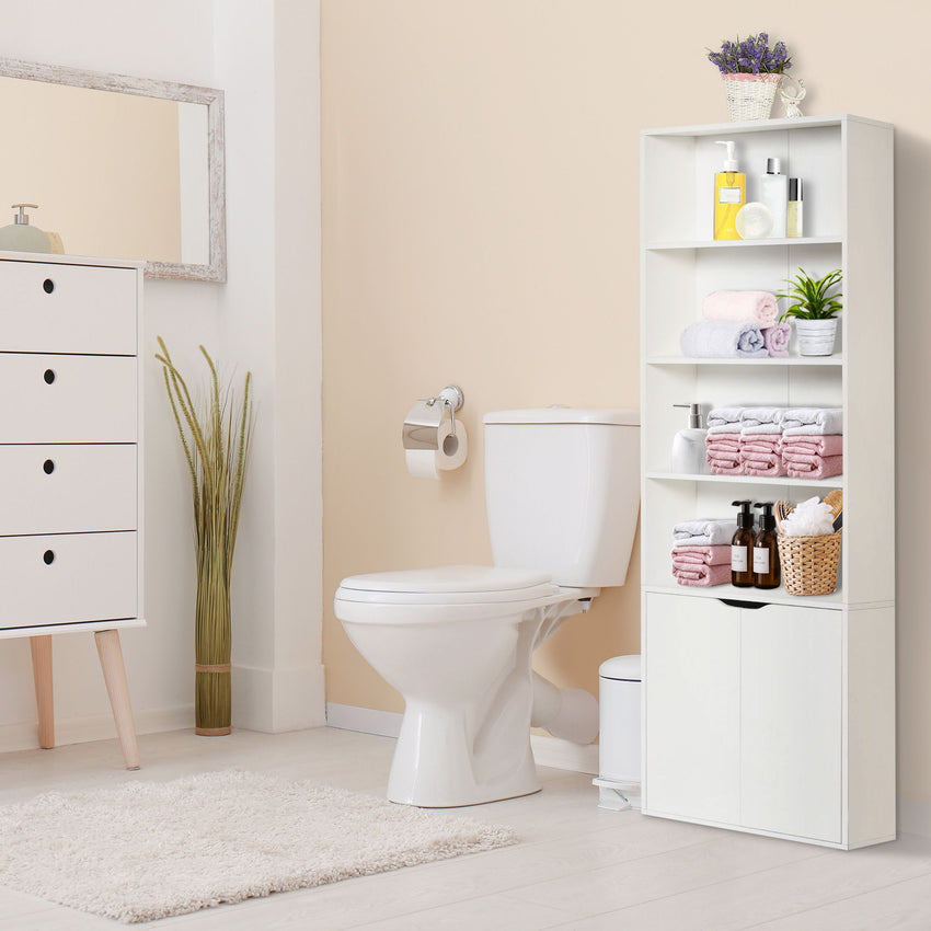 4-Tier Open Bookshelf with Doors Modern Home Office Bookcase Storage Cabinet for Living Room Bathroom Study, White