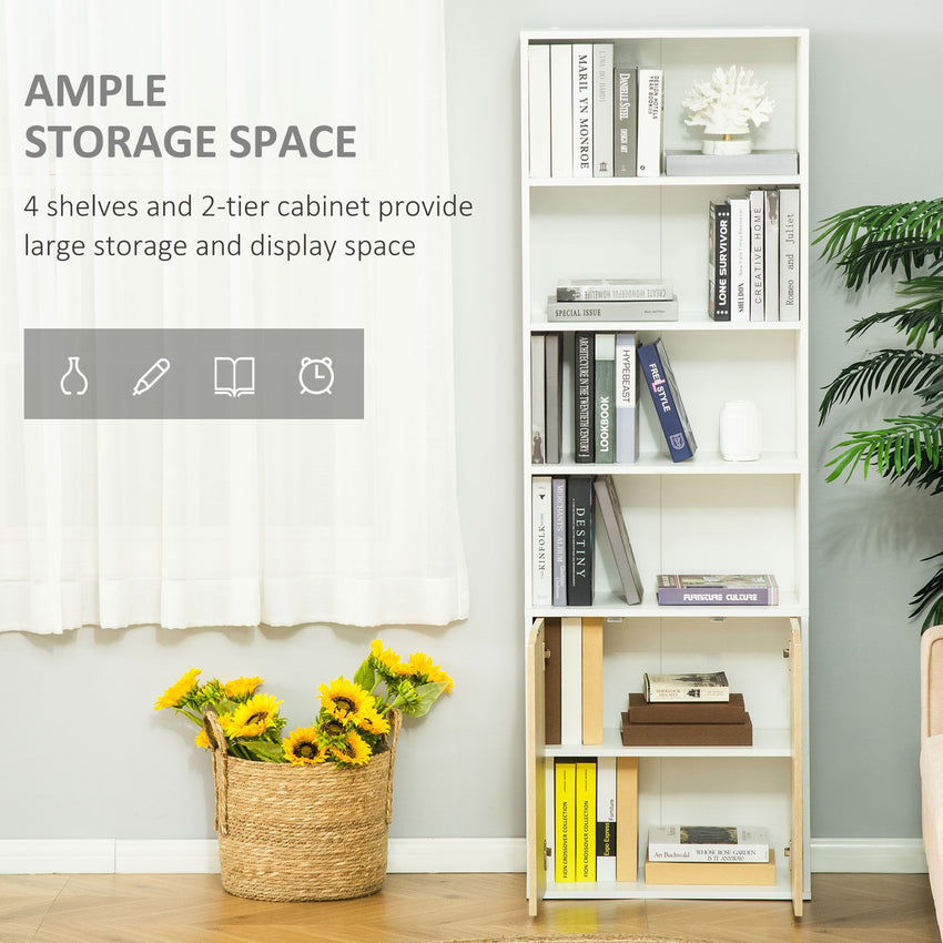 4-Tier Open Bookshelf with Doors Modern Home Office Bookcase Storage Cabinet for Living Room Bathroom Study, Oak