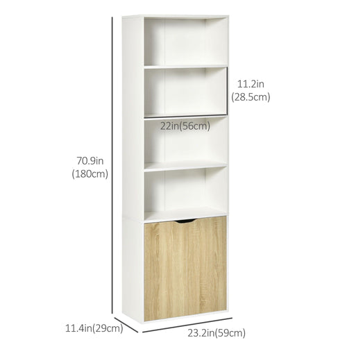 4-Tier Open Bookshelf with Doors Modern Home Office Bookcase Storage Cabinet for Living Room Bathroom Study, Oak