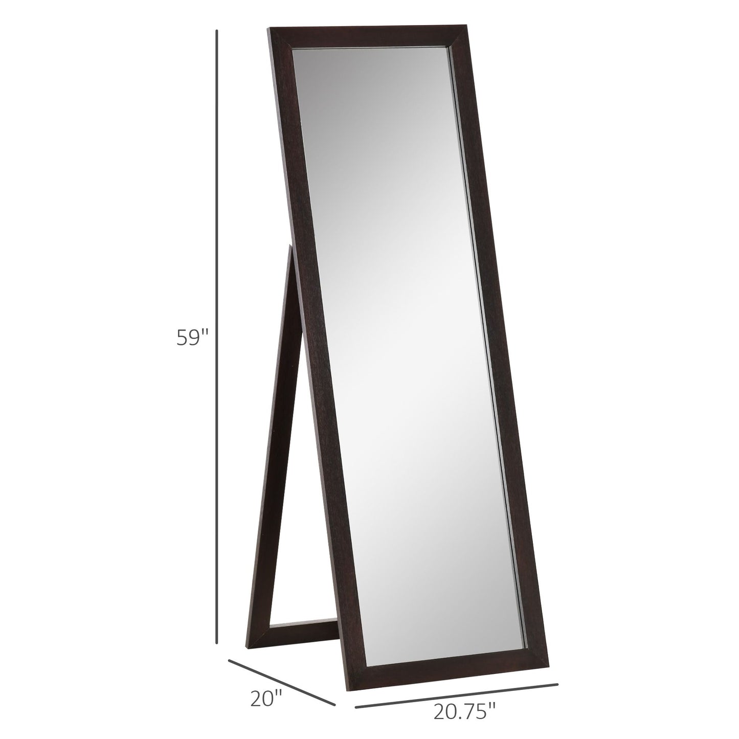 58" x 20" Full Length Mirror with Frame, Floor Standing Mirror, Rectangular Full Body Mirror for Bedroom, Living Room, Brown