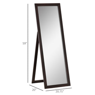 58" x 20" Full Length Mirror with Frame, Floor Standing Mirror, Rectangular Full Body Mirror for Bedroom, Living Room, Brown