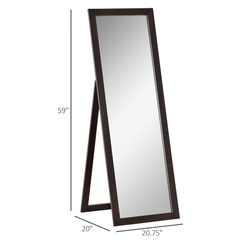 58" x 20" Full Length Mirror with Frame, Floor Standing Mirror, Rectangular Full Body Mirror for Bedroom, Living Room, Brown