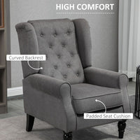 Fabric Accent Chair, Button Tufted Armchair, Armchair with Wood Legs, Thick Padding for Bedroom, Charcoal Grey