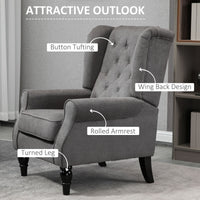 Fabric Accent Chair, Button Tufted Armchair, Armchair with Wood Legs, Thick Padding for Bedroom, Charcoal Grey