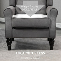 Fabric Accent Chair, Button Tufted Armchair, Armchair with Wood Legs, Thick Padding for Bedroom, Charcoal Grey