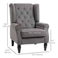 Fabric Accent Chair, Button Tufted Armchair, Armchair with Wood Legs, Thick Padding for Bedroom, Charcoal Grey