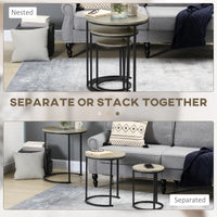Nesting Tables Set of 3, Round Coffee Table, Stacking Side Tables with Steel Frame for Living Room