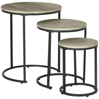 Nesting Tables Set of 3, Round Coffee Table, Stacking Side Tables with Steel Frame for Living Room