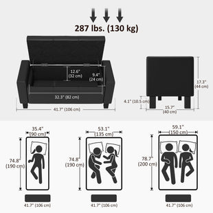 42" Deluxe Faux Leather Padded Storage Ottoman Bench Foot Stool Seat Chair with Organizer, Black