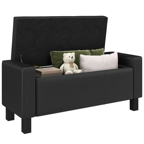 42" Deluxe Faux Leather Padded Storage Ottoman Bench Foot Stool Seat Chair with Organizer, Black