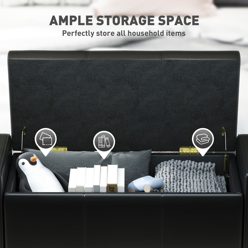 42" Deluxe Faux Leather Padded Storage Ottoman Bench Foot Stool Seat Chair with Organizer, Black