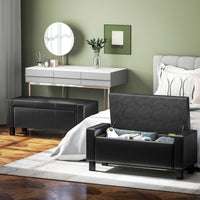 42" Deluxe Faux Leather Padded Storage Ottoman Bench Foot Stool Seat Chair with Organizer, Black