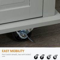 Kitchen Island with Storage, Rolling Trolley Cart with Rubber Wood Top, Spice Rack, Towel Rack, Grey
