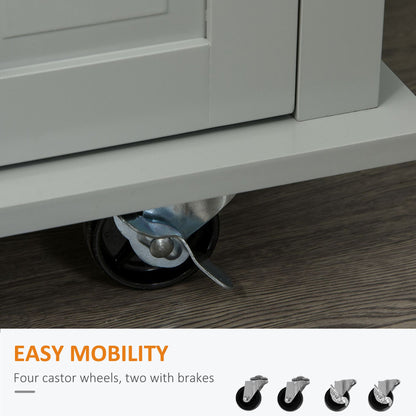 Kitchen Island with Storage, Rolling Trolley Cart with Rubber Wood Top, Spice Rack, Towel Rack, Grey