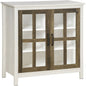 Kitchen Sideboard, Glass Door Buffet Cabinet, Accent Storage Cabinet with 2 Glass Doors and Adjustable Shelf for Dining Room, Living Room, Distressed White