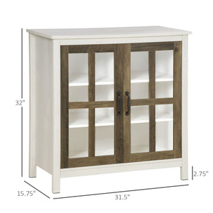 Kitchen Sideboard, Glass Door Buffet Cabinet, Accent Storage Cabinet with 2 Glass Doors and Adjustable Shelf for Dining Room, Living Room, Distressed White
