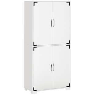 Farmhouse Kitchen Pantry Storage Cabinet with 4 Doors, Kitchen Cabinet with Shelves, White