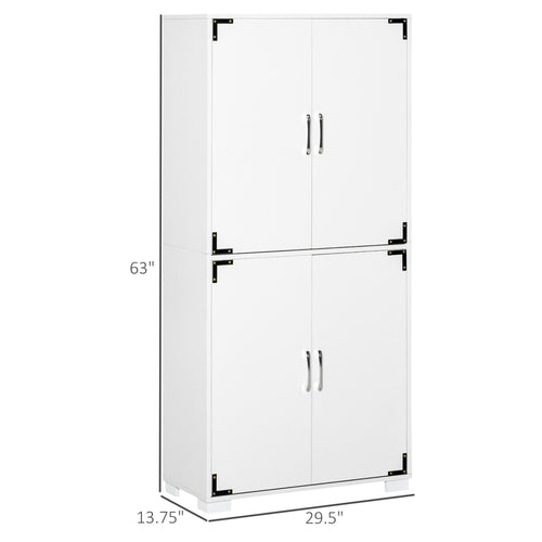 Farmhouse Kitchen Pantry Storage Cabinet with 4 Doors, Kitchen Cabinet with Shelves, White