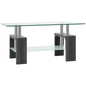 Rectangle Glass Coffee Table, 2-Tier Center Table with Tempered Glass Top and Storage Shelf for Living Room, Grey