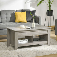 Lift Top Coffee Table with Hidden Storage Compartment and Open Shelves, Lift Tabletop Pop-Up Center Table for Living Room, Light Grey