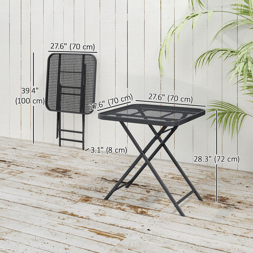 27.5" Square Outdoor Patio Table, Outdoor Folding Table with Grid Rattan-Like Top for Camping, Picnic, Black
