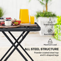 27.5" Square Outdoor Patio Table, Outdoor Folding Table with Grid Rattan-Like Top for Camping, Picnic, Black
