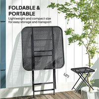 27.5" Square Outdoor Patio Table, Outdoor Folding Table with Grid Rattan-Like Top for Camping, Picnic, Black