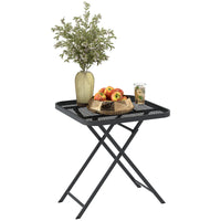 27.5" Square Outdoor Patio Table, Outdoor Folding Table with Grid Rattan-Like Top for Camping, Picnic, Black