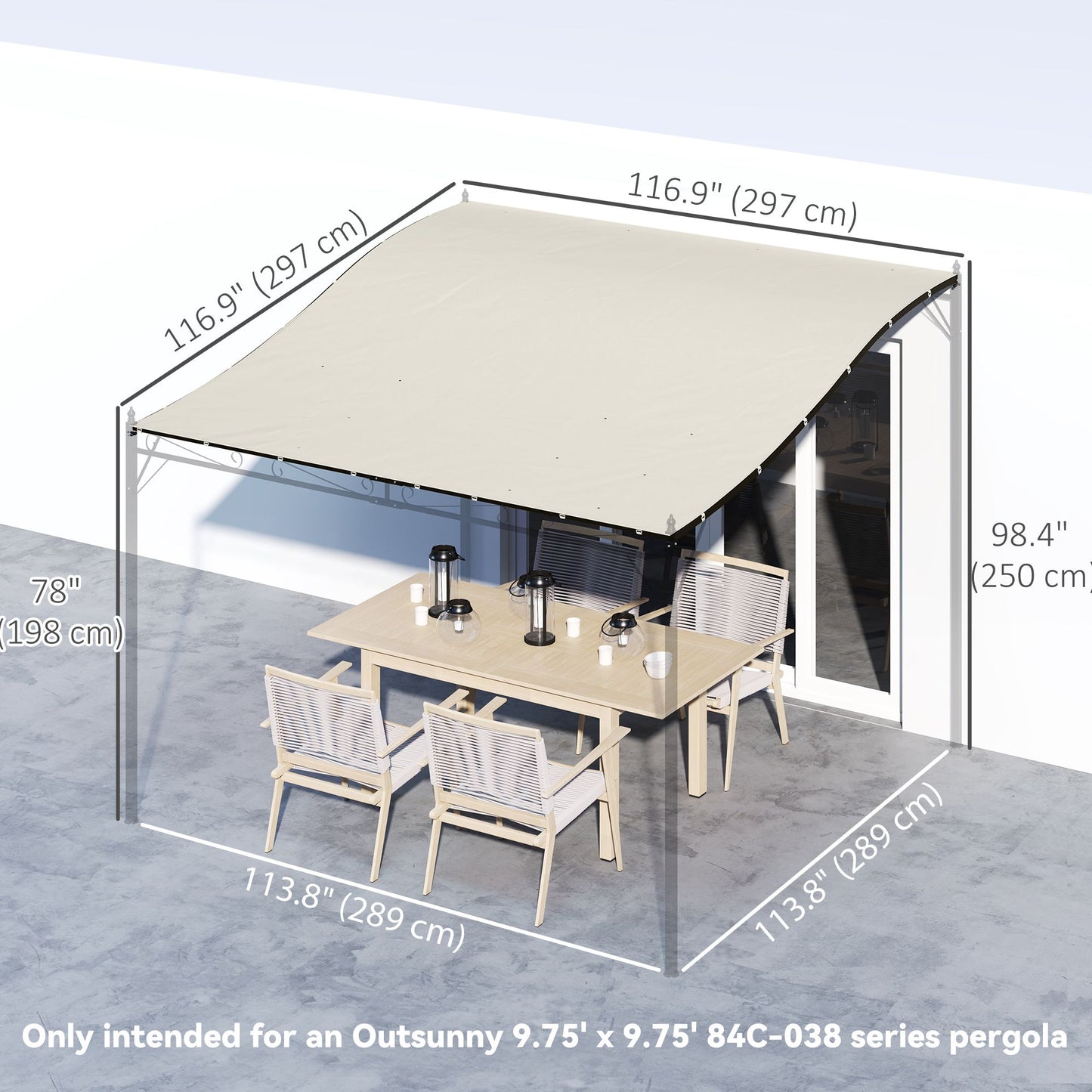 Pergola Canopy Replacement, Pergola Shade Cover for 10' x 10' Pergola (84C-038 Series), Beige