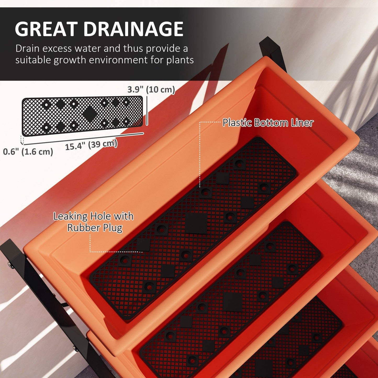 5-Tier Raised Garden Bed Plant Stand Flower Pots with Leaking Holes Red