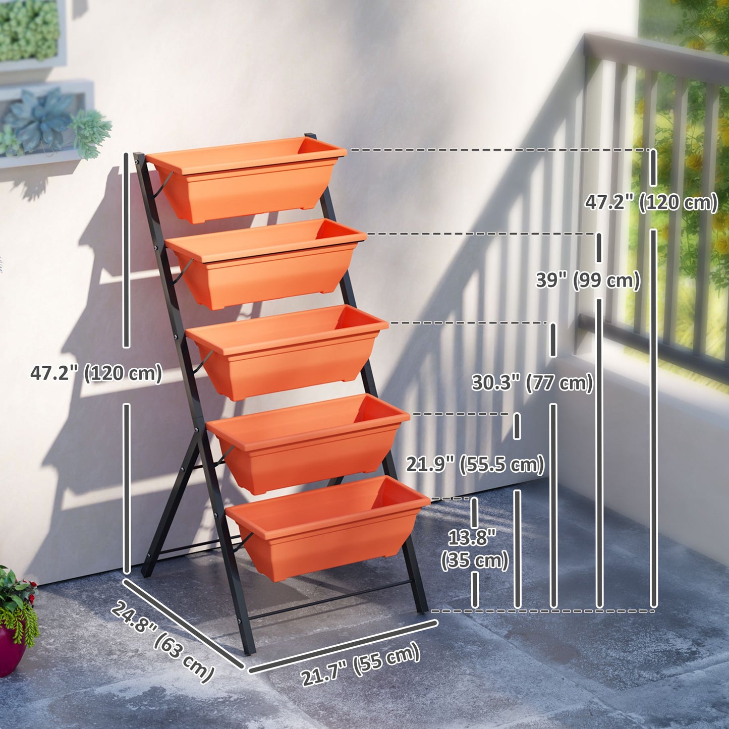 5-Tier Raised Garden Bed Plant Stand Flower Pots with Leaking Holes Red