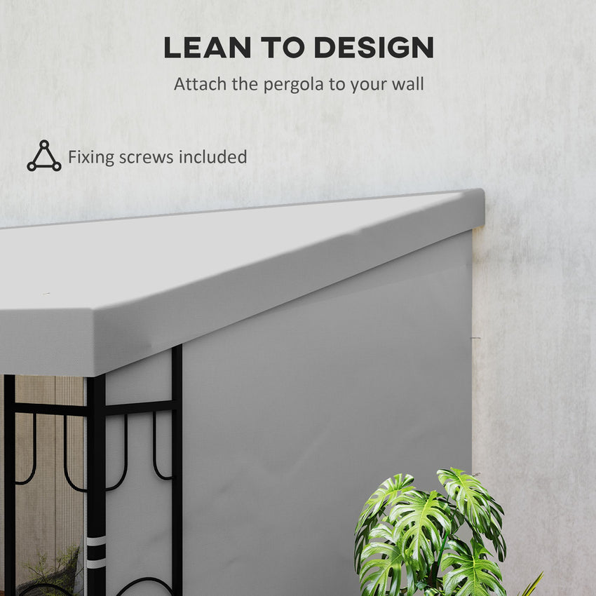 10' x 13' Wall Pergola, Outdoor Gazebo with 2 Curtains and 2 Nettings, UV Resistant, for Patio, Deck, Light Grey