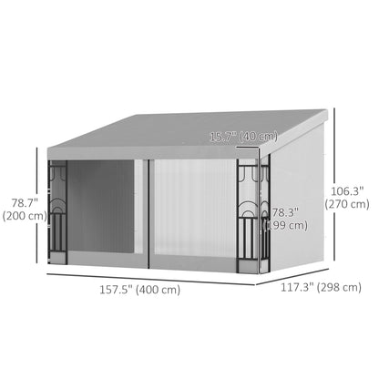 10' x 13' Wall Pergola, Outdoor Gazebo with 2 Curtains and 2 Nettings, UV Resistant, for Patio, Deck, Light Grey