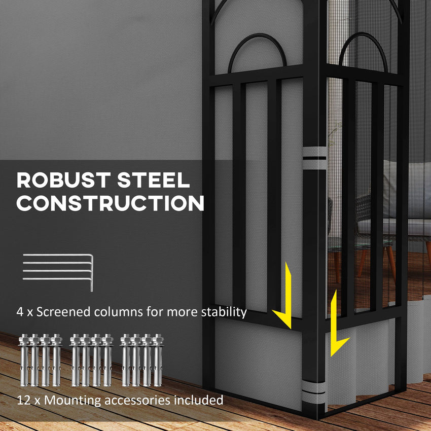 10' x 13' Wall Pergola, Outdoor Gazebo with 2 Curtains and 2 Nettings, UV Resistant, for Patio, Deck, Light Grey