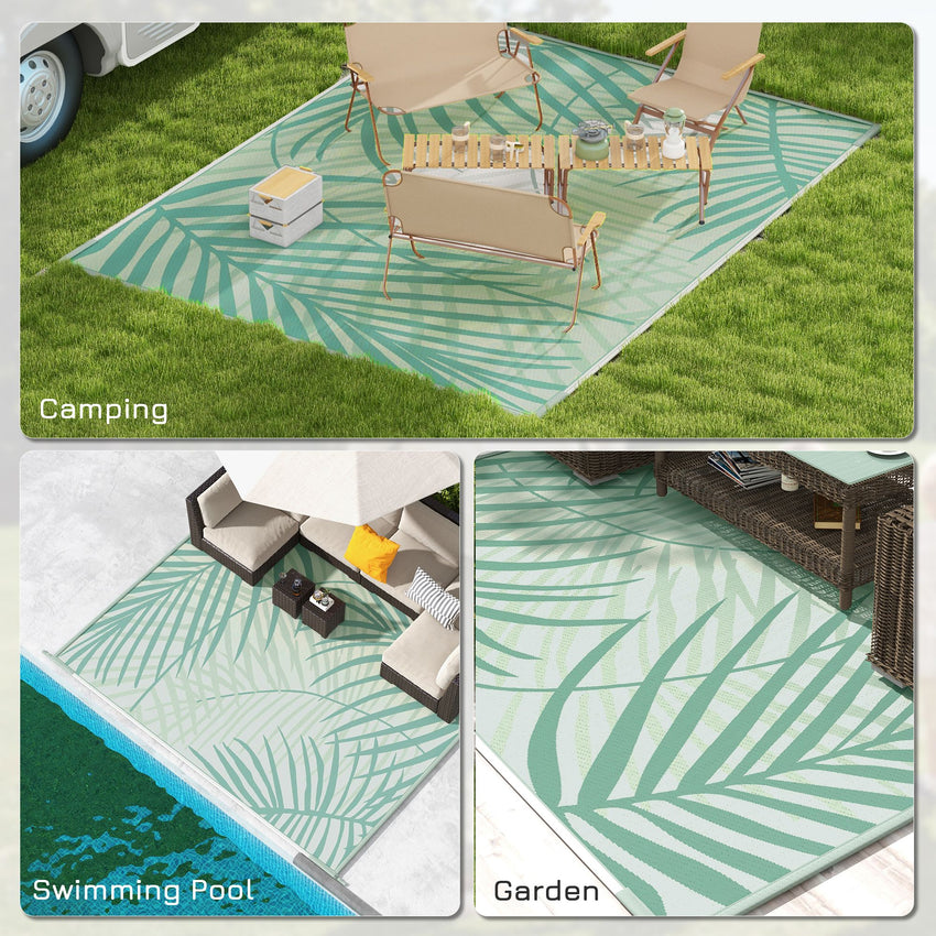 Reversible Outdoor Rug with Carry Bag, 9' x 12' Waterproof Rug, Portable RV Camping Carpet for Backyard