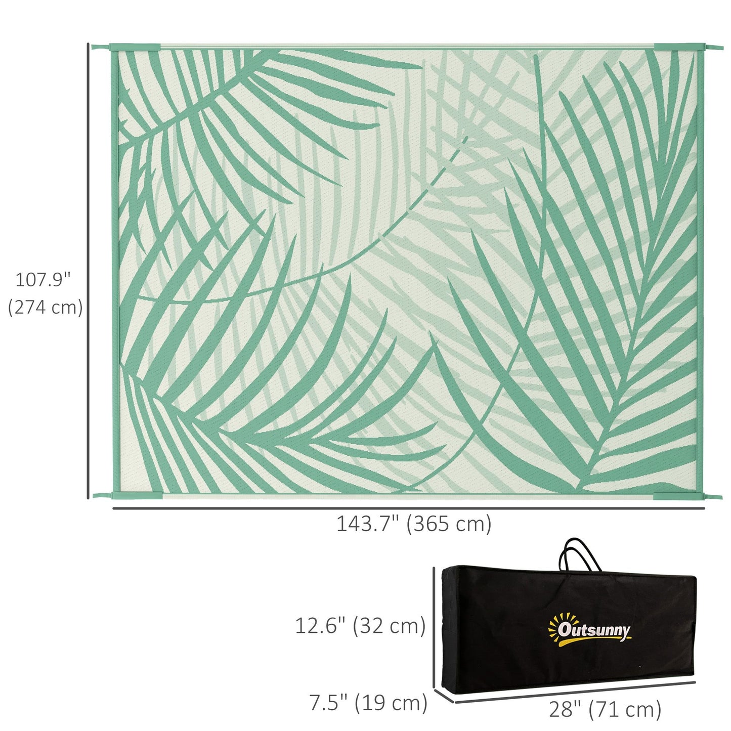 Reversible Outdoor Rug with Carry Bag, 9' x 12' Waterproof Rug, Portable RV Camping Carpet for Backyard