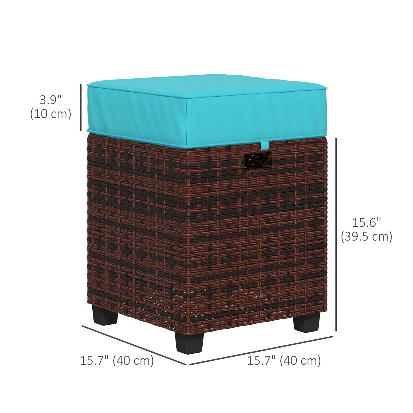 2 PCS Patio Wicker Ottoman Set, Square Outdoor PE Rattan Footrest with Removable Cushion for Backyard, Sky Blue