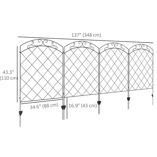 4 Pack Garden Fencing for Yard, Decorative Fence Panels as Animal Barrier and Flower Edging, Circle, Black