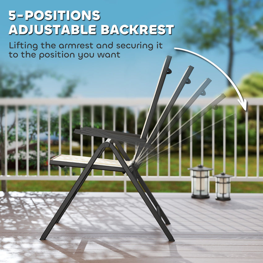 Outdoor Wicker Chairs Set of 2 with 5-Position Adjustable Backrest, Armrest, Steel Frame, Orange