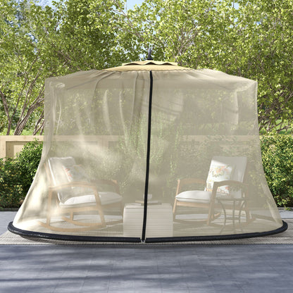 7.5FT Umbrella Table Screen Mosquito Bug Net, Garden Large Umbrella Cover Netting with Zippered Door, Beige