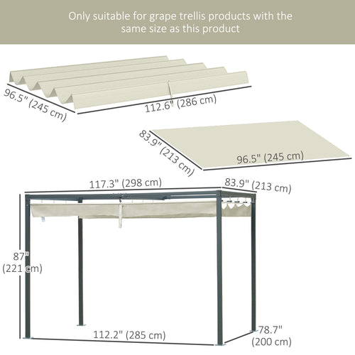 Pergola Canopy, Retractable Sun Shade Cover for 10' x 7' Pergola, UV30+ Protected, Cream White